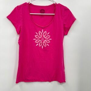 Life is Good Women's Pink Smooth Tee Lotus Flower Graphic Short Sleeve‎ T ShirtS